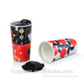 HJBD296-507 Insulate hot double wall thermal ceramic travel mug with silicone lid